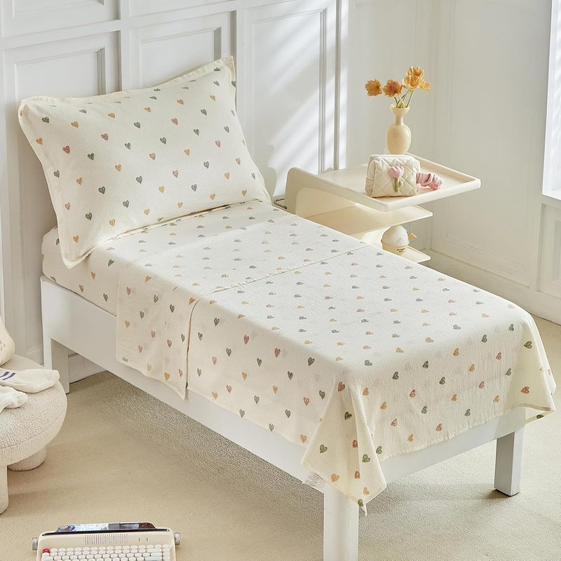 DuShow White Star Toddler Bedding Set,4 Pieces Reversible Toddler Comforter Set,Ultra Soft Crib Bed Set for Girls and Boys,Including Comforter,Sheets and Pillowcase - Image 2